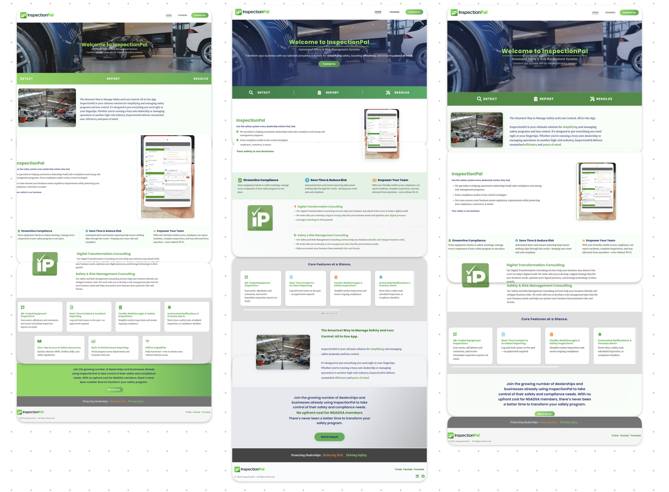 Iteration page showcasing the different versions and improvements made to InspectionPal.